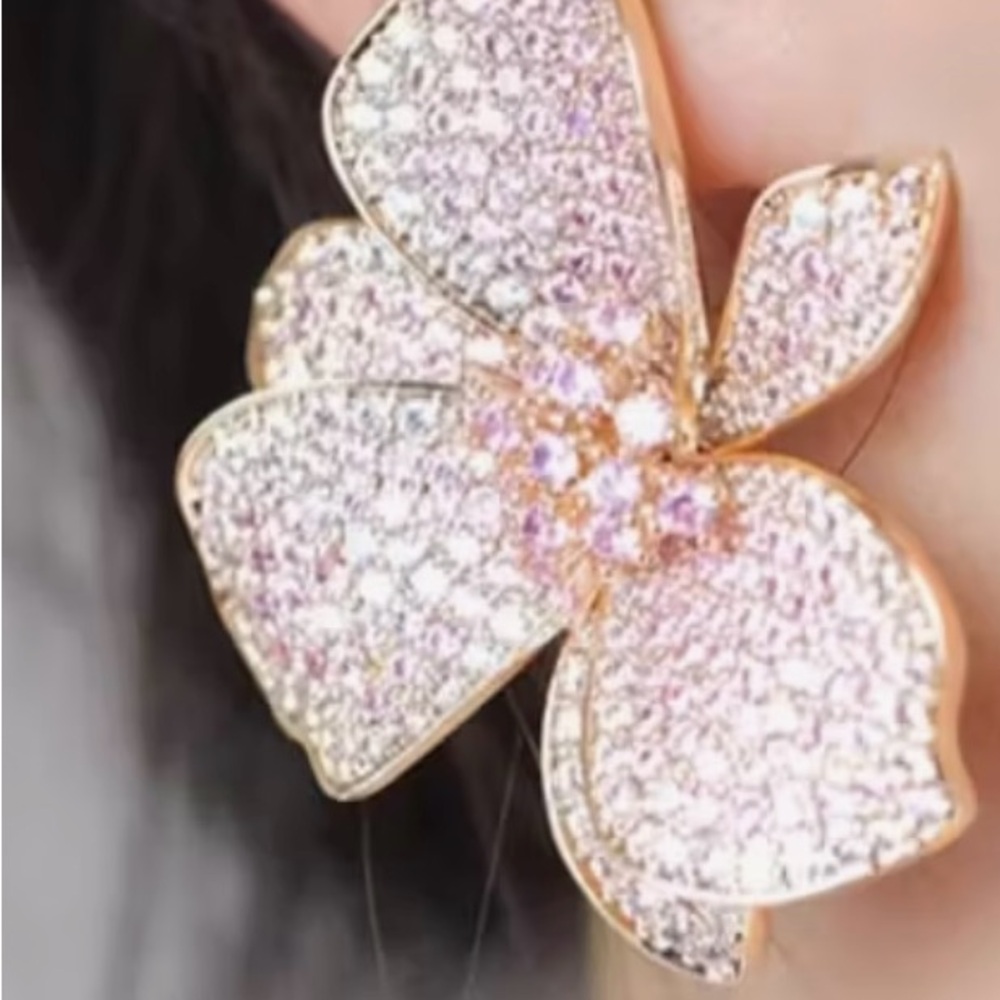 Dazzling Gold and Pink CZ Floral Earrings